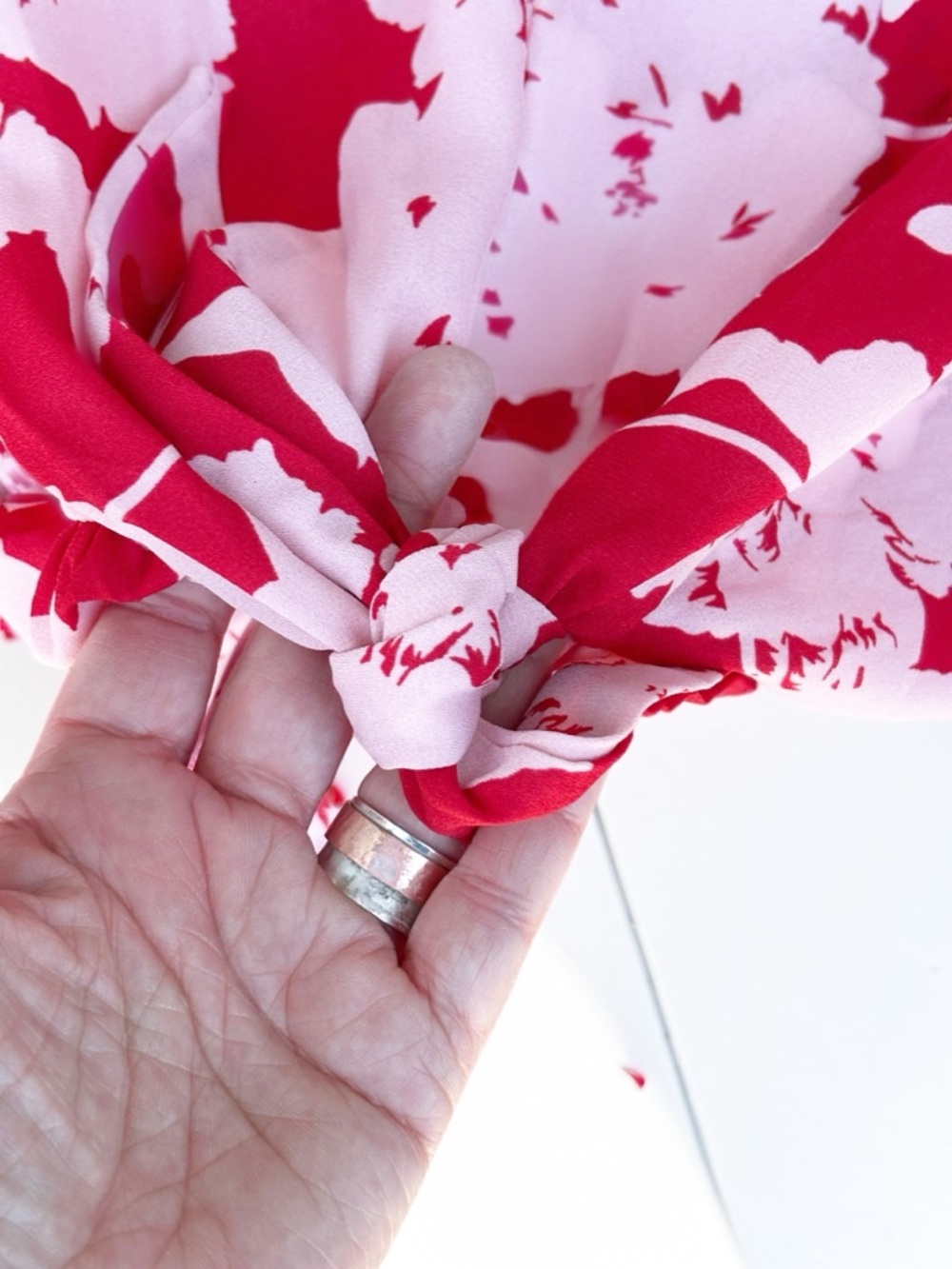 Sienna Sky Red Pink Floral Blouse Small Tie Front Peplum Lightweight Boho - Picture 7 of 9